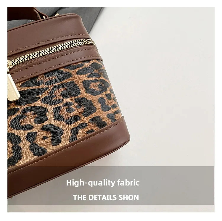 Fashion Round Bucket Bags For Women's Daily Used, Leopard Pattern Crossbody Shoulder Bag For Commuting, Casual Ladies Handbags