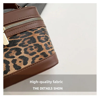 Fashion Round Bucket Bags For Women's Daily Used, Leopard Pattern Crossbody Shoulder Bag For Commuting, Casual Ladies Handbags