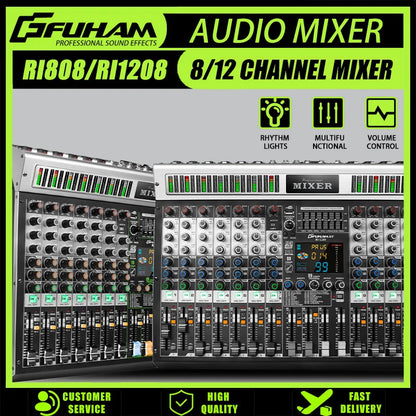 FUHAM RI808/RI1208 4x8/4x12 Audio Mixer with Phono Jacks for PA Systems - Professional Sound Mixing Equipment