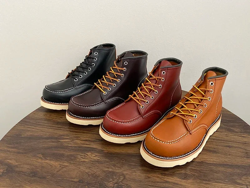 Handmade Goodyear Welted  Ankle Boots Cow Leather Men Shoes Tooling Unisex Motorcycle Boots Desert Autumn Winter Vintage Wings