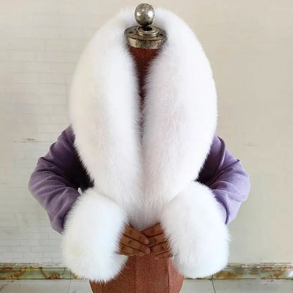 Winter Real Fox Fur Collar Cuffs Set Neck Warmer Fur Scarves Shawls Natural Fox Fur Collar Scarf Women Men Coat Warm Accessories