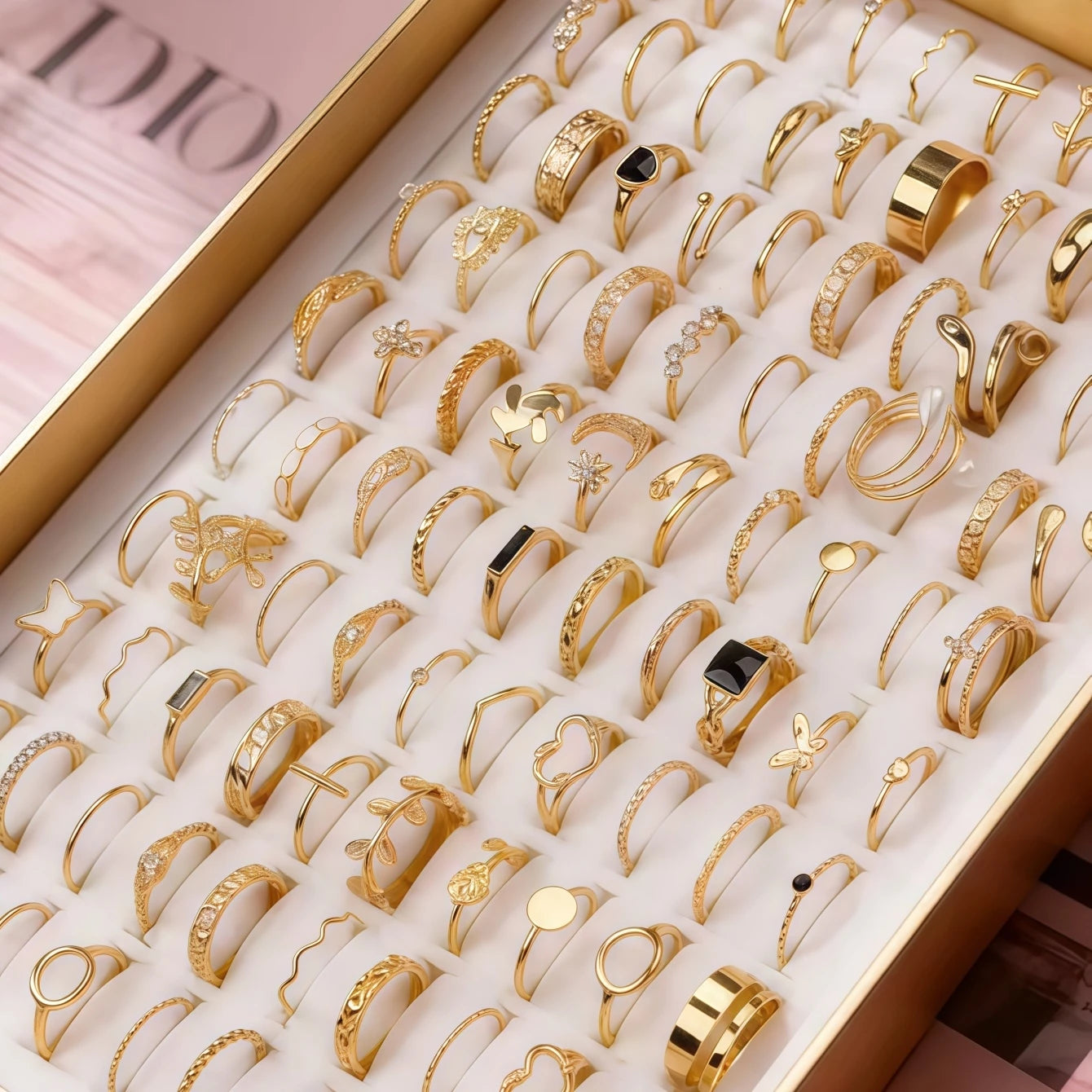 12/24/36/48/100Pieces Fashion Hollow Rings Set For Women Mix Style Trendy Butterfly Flowers Snake Daily Jewelry Party Gifts