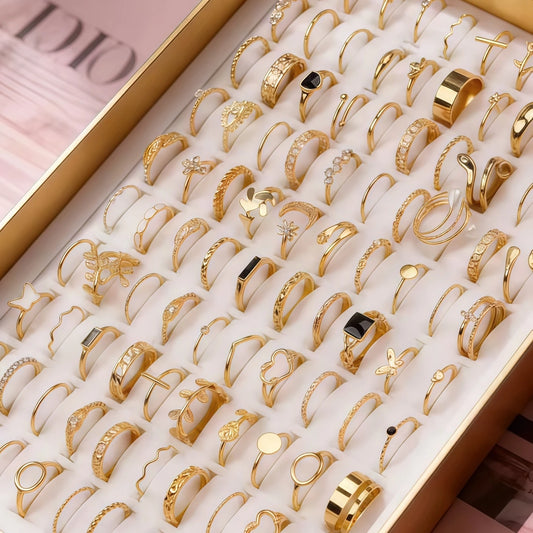 12/24/36/48/100Pieces Fashion Hollow Rings Set For Women Mix Style Trendy Butterfly Flowers Snake Daily Jewelry Party Gifts