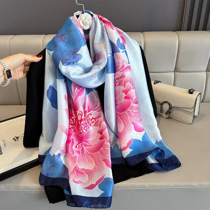 180*90cm Large Silk Satin Scarf Women Fashion Printed Scarf Spring And Summer Styles New Shawl Wrap Female Hand 2025 NEW