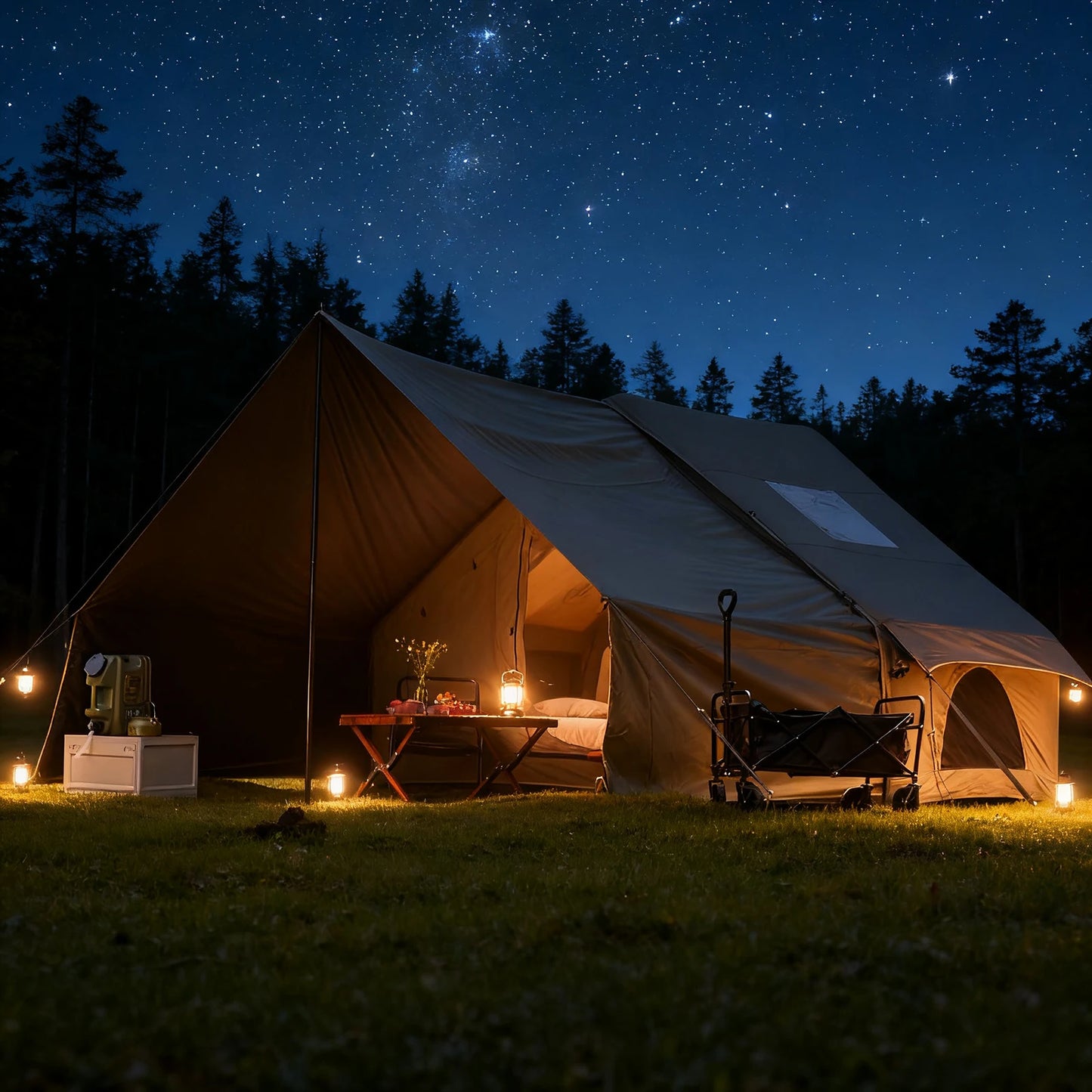 PAKICETUS 8-Person Inflatable Glamping Tent, Green Tent with Mesh Windows & Hand Pump with Extra-Large Canopy Living Room