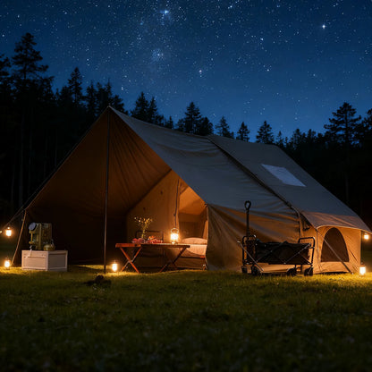 PAKICETUS 8-Person Inflatable Glamping Tent, Green Tent with Mesh Windows & Hand Pump with Extra-Large Canopy Living Room