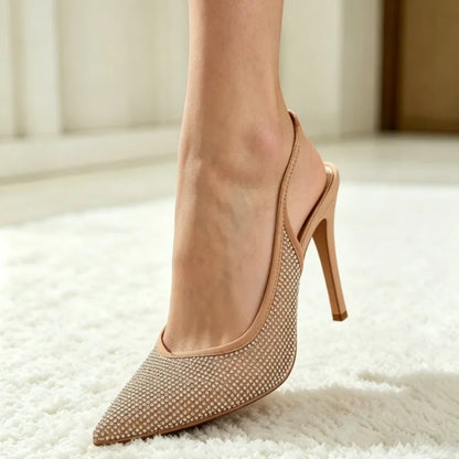Luxury Designer Rhinestone Heeled Sandals Women Sexy Pointed Toe Mesh Breathable Thin High Heels Elegant Party Dress Pumps Shoes