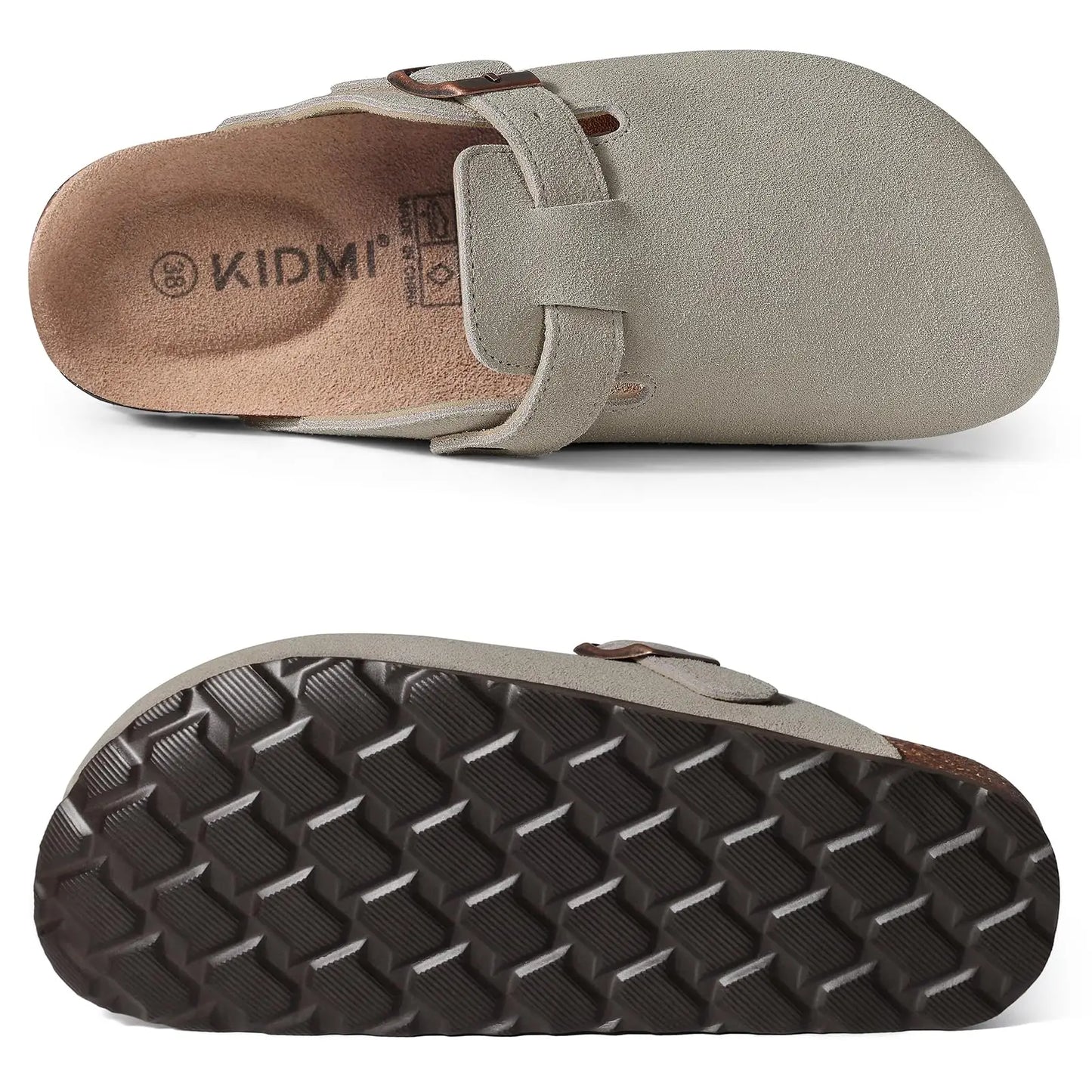 Kidmi New Cow Suede Women's Potato Shoes With Adjustable Strap Cork Insole Mules Outdoor Unisex Clogs Slippers With Arch Support