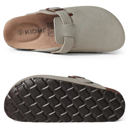 Kidmi New Cow Suede Women's Potato Shoes With Adjustable Strap Cork Insole Mules Outdoor Unisex Clogs Slippers With Arch Support