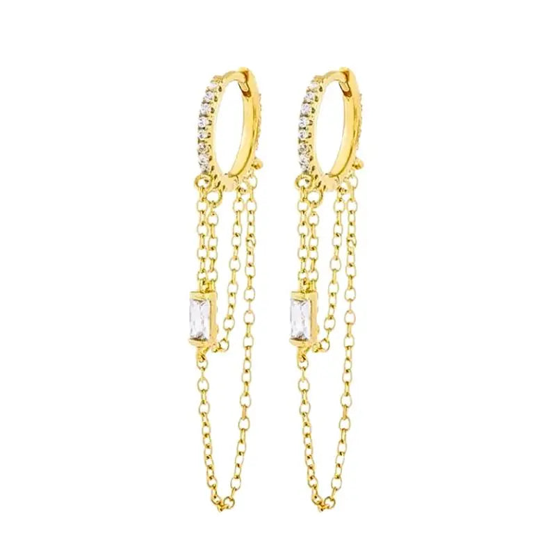 925 Sterling Silver Needle Long Chain Stud Earrings For Women Exquisite Zircon Geometric Tassel Pendant Earrings Luxury Jewelry