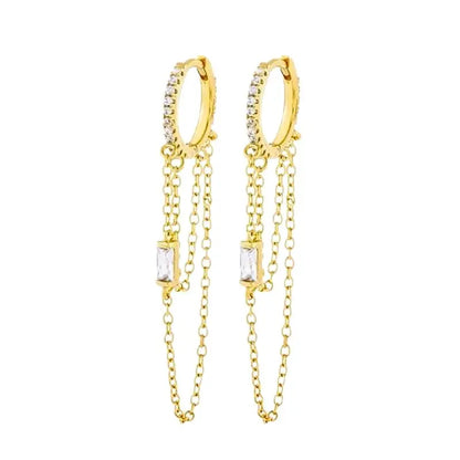 925 Sterling Silver Needle Long Chain Stud Earrings For Women Exquisite Zircon Geometric Tassel Pendant Earrings Luxury Jewelry