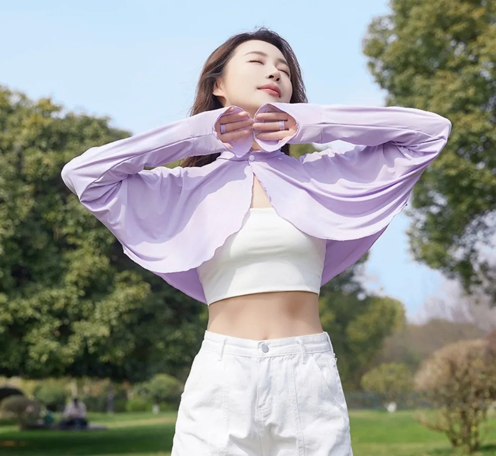 New Casual Women's Sunscreen Shawl Solid Color Breathable Sunscreen Capes Long-sleeve Ice Silk Thin Coat Summer Outdoor