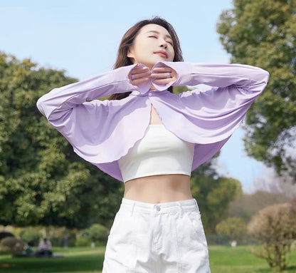 New Casual Women's Sunscreen Shawl Solid Color Breathable Sunscreen Capes Long-sleeve Ice Silk Thin Coat Summer Outdoor