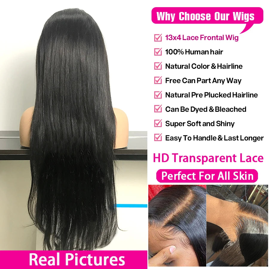 220 Density 13x6 Hd Transparent Human Hair Lace Frontal Wig 13x4 Bone Straight Lace Front Wig 360 PrePlucked Lace Wigs For Women