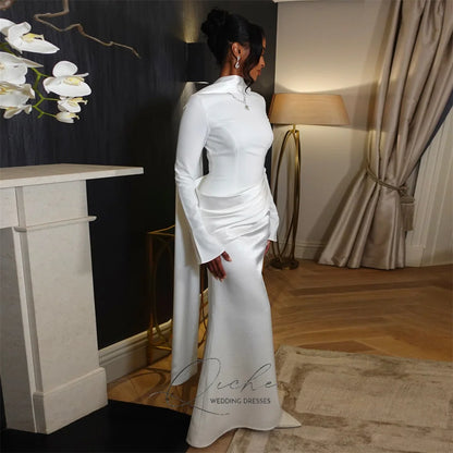QICHE Modest Pleat Muslim Mermaid Wedding Dresses Women Long Sleeves With Cape High Collar Bridal Gown Robe De Mariée Customized