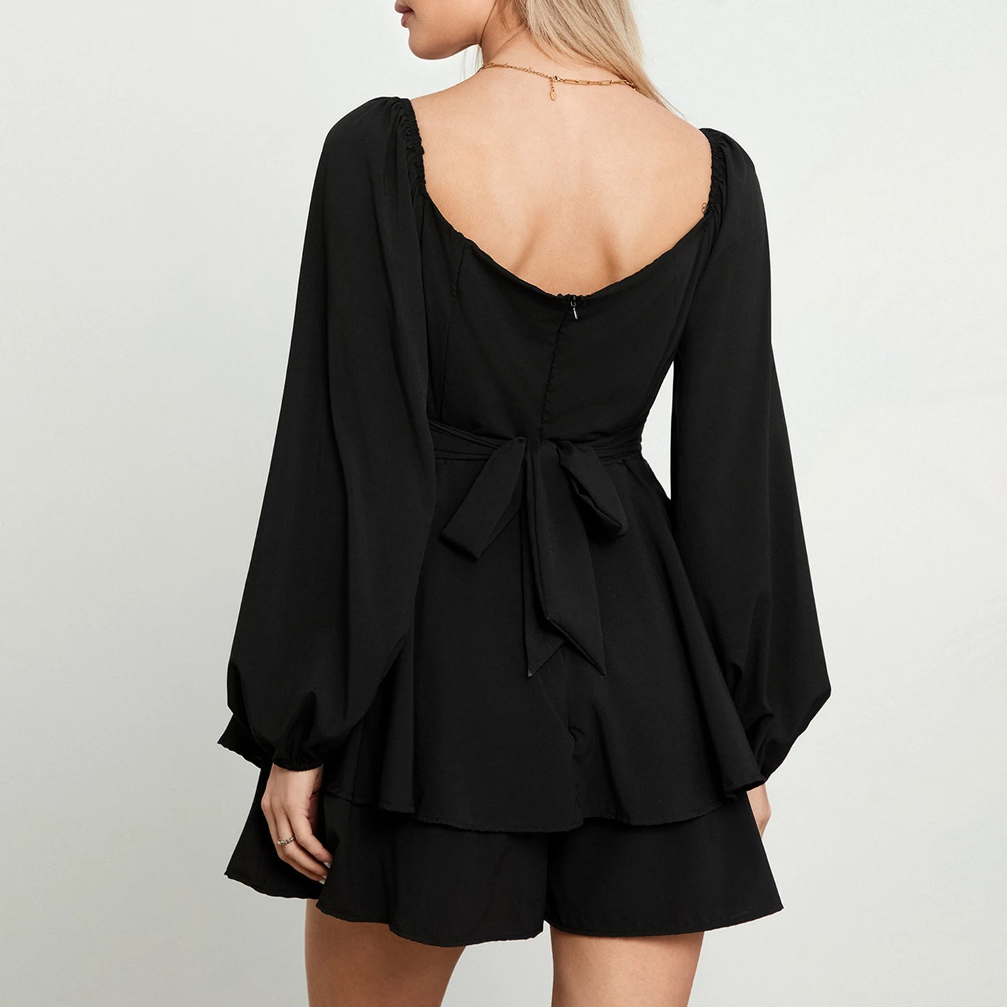 Women Puff Sleeve Rompers Elegant Off Shoulder Ruffle Playsuits Spring Summer Long Sleeve Flowy Layered Pirate Jumpsuits