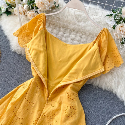 Sexy Slash Neck Women Jumpsuits 2026 New Sweet Ruffles Hollow Solid Rompers Summer Fashion Wide Leg Short Rompers