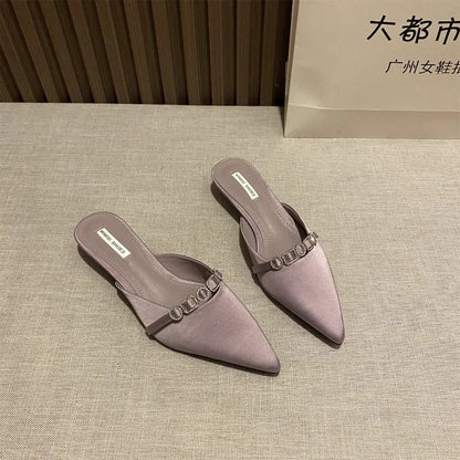 2025 New Luxury Fashion Rhinestones Ladies Heeled Slippers Sandals Shoes Female Low Heel Slides Slippers Shoes for Women Mules