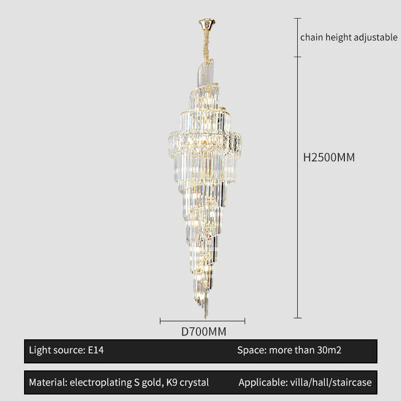Light Luxury Large Chandelier Spiral Staircase Chandelier Luxurious And Atmospheric Duplex Villa Hotel Lobby Chandelier