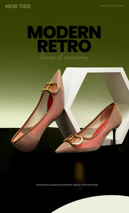 CHCH Women's High Heels 2025 Spring New Hollow Business Women's Shoes 7cm Red Evening Shoes