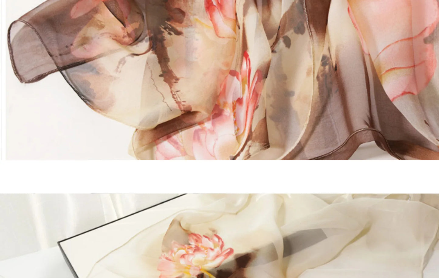 Ink Painting Lotus Summer Beach Sun Protection Chiffon Georgette Scarf Women Foulard Shawl Bandana Elegant Thin Breathable