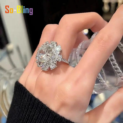 So-Bling 925 Sterling Silver Rings 5ct Moissanite Ring with Gra Certificate for Women's Elegant Fine Gift Party Jewelry