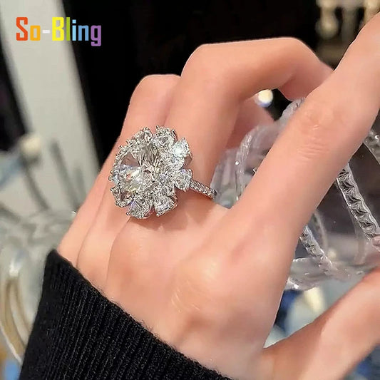 So-Bling 925 Sterling Silver Rings 5ct Moissanite Ring with Gra Certificate for Women's Elegant Fine Gift Party Jewelry