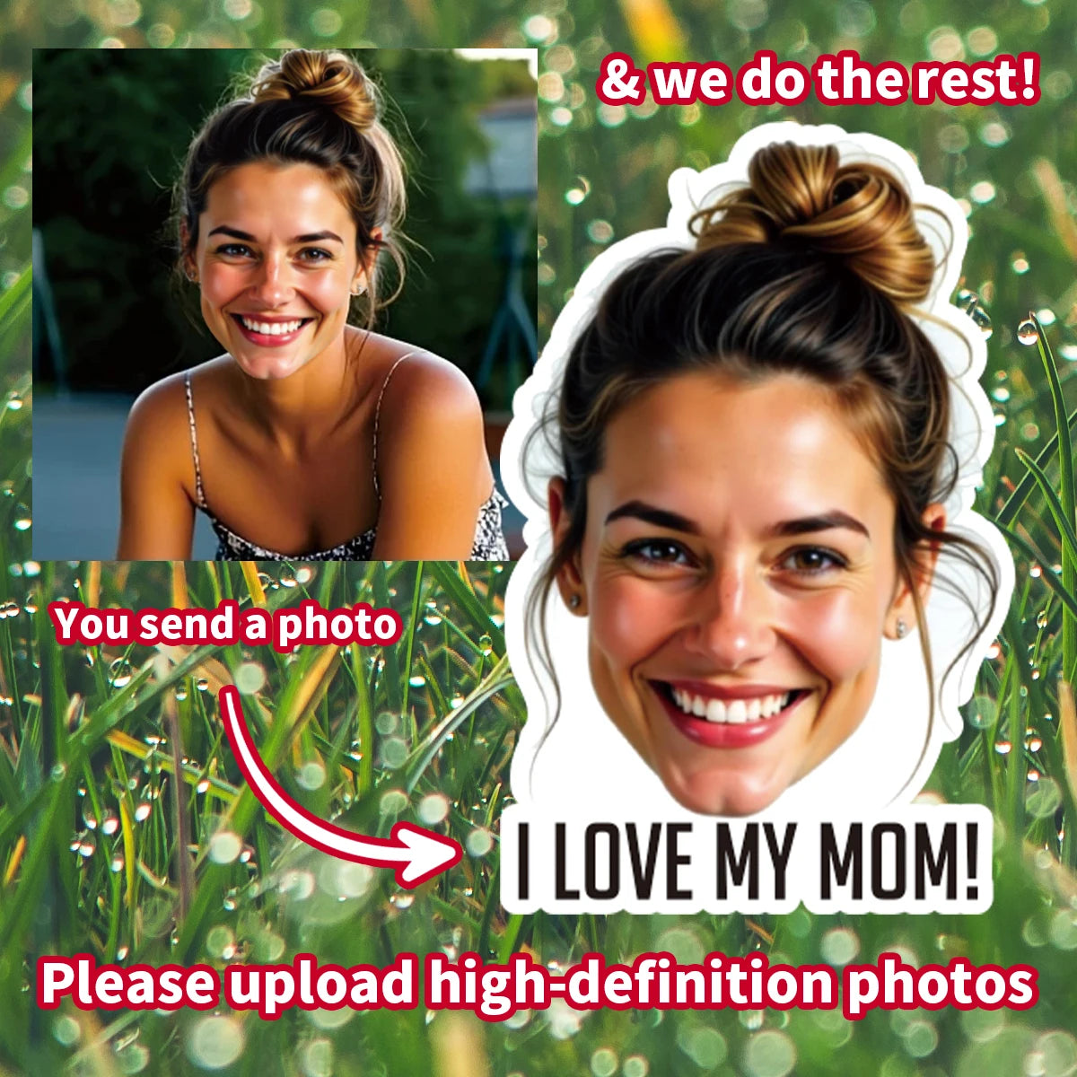 Personalized Custom Photo Portrait Face Text Stickers,Fun Image With Unique Slogan Gift For Friend Family,Pet Memorial Stickers