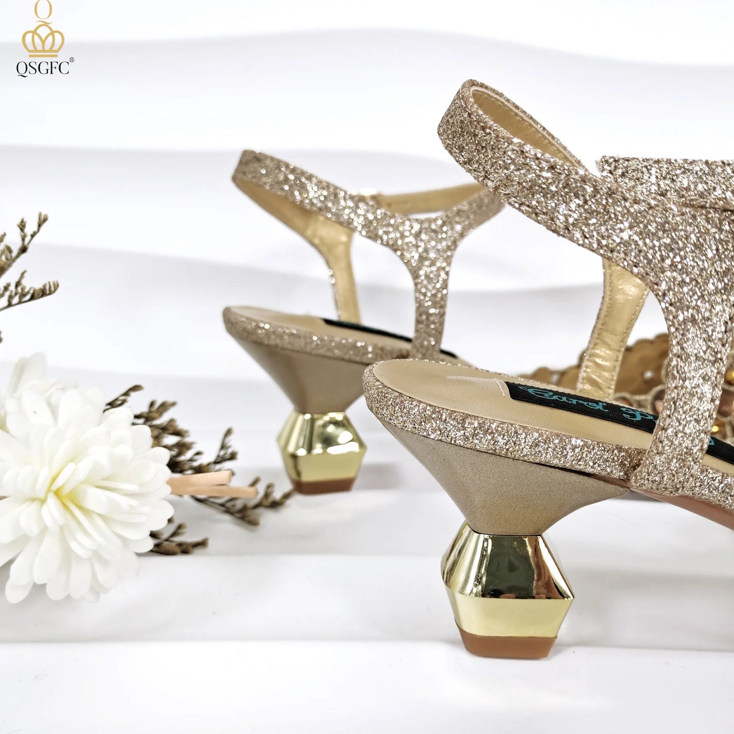 Party Style African Women's Shoes Bags Rhinestone Embellished Pointed Toe Cutout Heels Square Clutch Bag