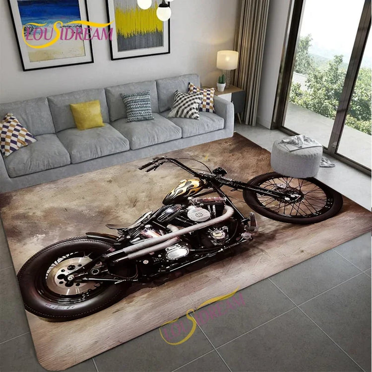 Retro Motorcycle Area Rug Carpet Moto Fans Non-slip Large Door Step Mat Bathmat for Living Room Bedroom Entrance Home Decoration