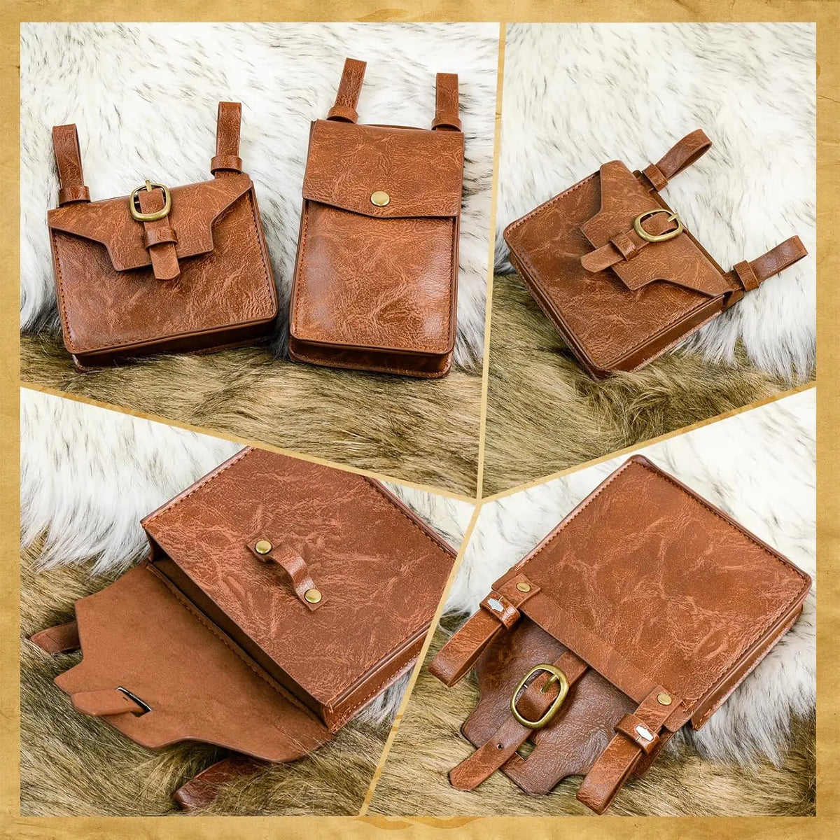 3pcs Medieval PU Leather Belt/Waist Pack Set for Men and Women, Steampunk Phone Clip, Viking Role Playing and Renaissance Activi