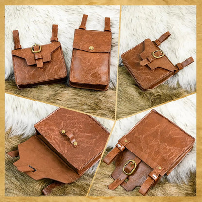 3pcs Medieval PU Leather Belt/Waist Pack Set for Men and Women, Steampunk Phone Clip, Viking Role Playing and Renaissance Activi