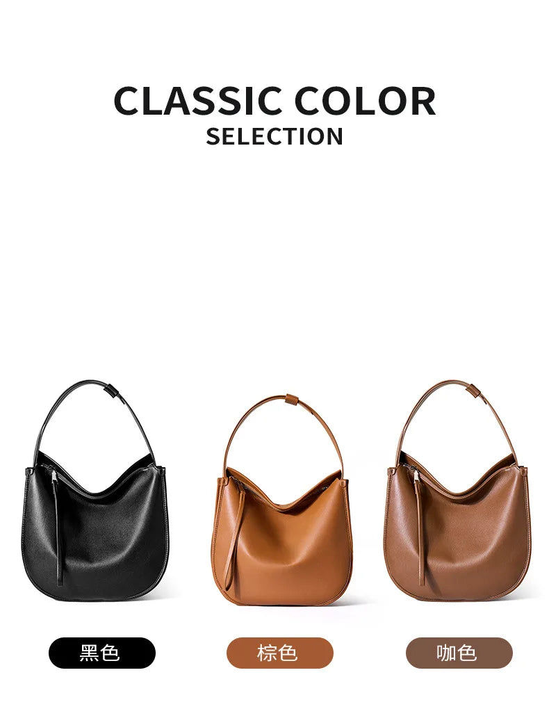 Women's Genuine Grade Cow Leather Bag Luxury Designer Ladies Shoulder Crossbody Purse Bag Female Cowhide Large Capacity Tote Bag