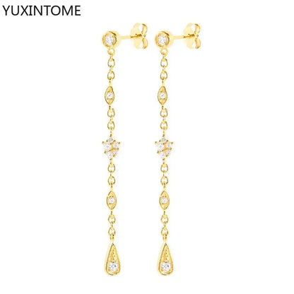 925 Sterling Silver Needle Long Chain Stud Earrings For Women Exquisite Zircon Geometric Tassel Pendant Earrings Luxury Jewelry