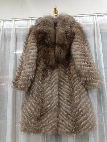 2025 Women's Real Fox Fur Winter Coat X-Long Natural Fluffy Luxe Jacket Streetwear Fashion