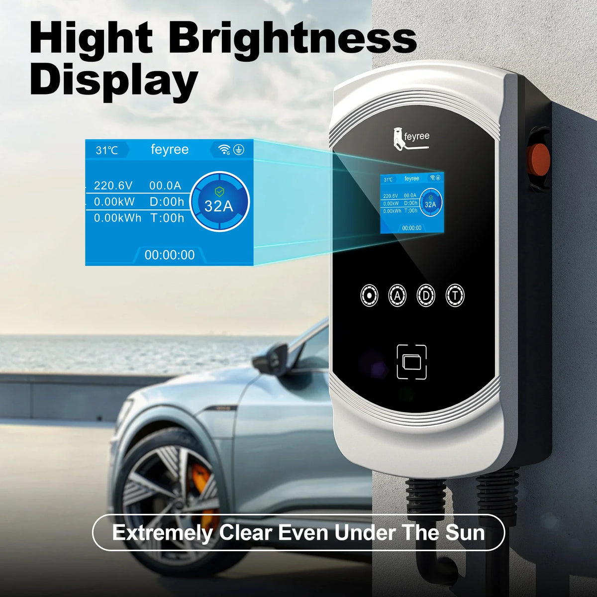 Feyree EV Charger Type2 Cable 32A 7.6kW Dynamic Load Balancing EVSE Wallbox APP Function 11kW 22kW Charging Station Electric Car