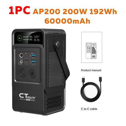 CTOLITY AP200 Portable Power Bank 192Wh 200W LiFePO4 Battery with SPC100 100W ETFE 20.5V Flexible Solar Panel Camping Travel RV