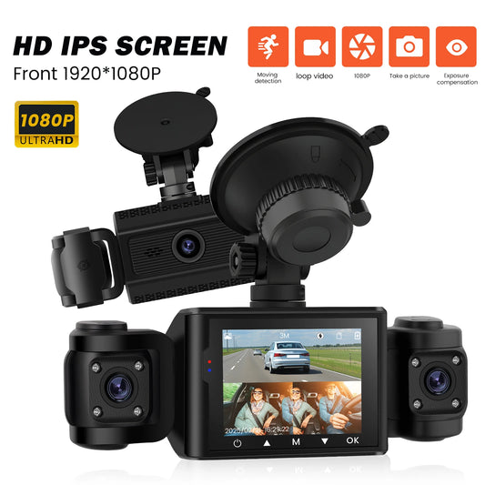 Degreat 2.4-inch 1080P Car DVR Camera Triple Record HD Car Recorder With 480P Car Left, Car Right + Motion Detection