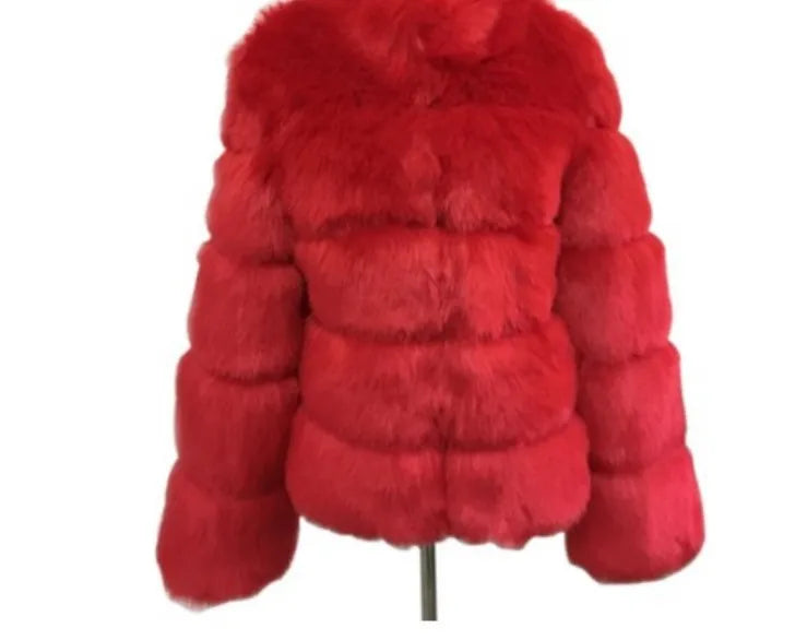 Fashion Winter Women Imitation Fox Fur Jacket Hooded Loose Long Sleeves Female Eco Fur Coat Patchwork Plush Thick Lady Fur Coat