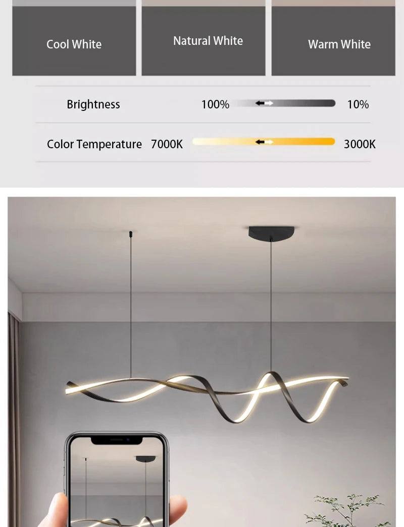 NEO Gleam Matte Black Modern Led Pendant Lights For Dining Room Kitchen Island Bar Room Indoor Hanging Pendant Lamp Fixtures