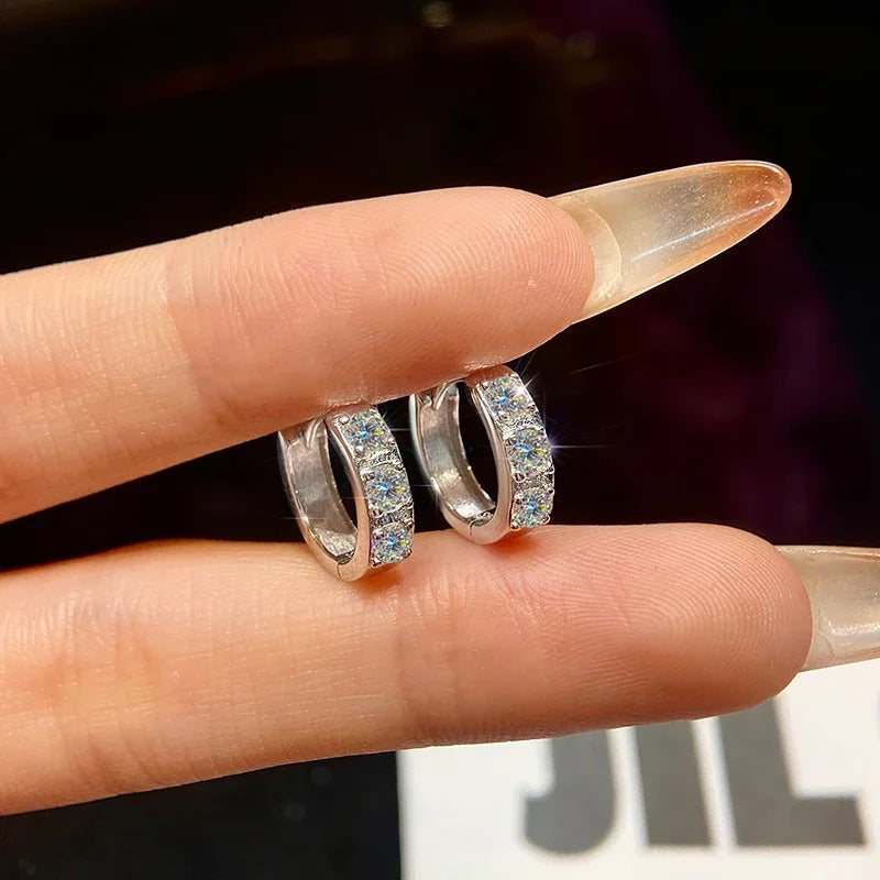 Real 0.1CT Moissan Diamond Fashion Sparkling Circular Earrings Suitable for Women's Daily Wear 925 Silver High Quality Jewelry