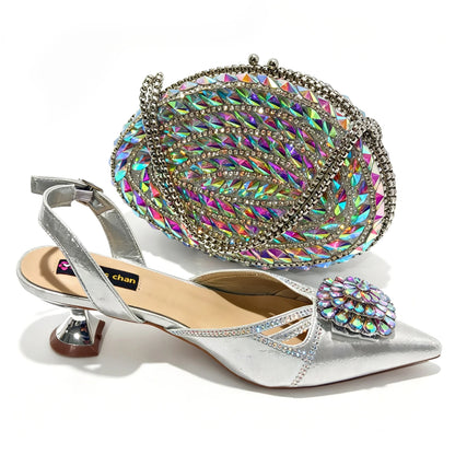 New Shoes and Bags Matching Set Nigerian Women Heel Party for Women green Colour Italian Design Wedding INS Design