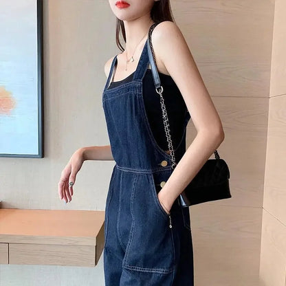 Spring Autumn Femme Jumpsuits Jeans Pants Ladies Straight-leg Denim Pantalons Korean Women High Waist Cowboy Overalls Trousers