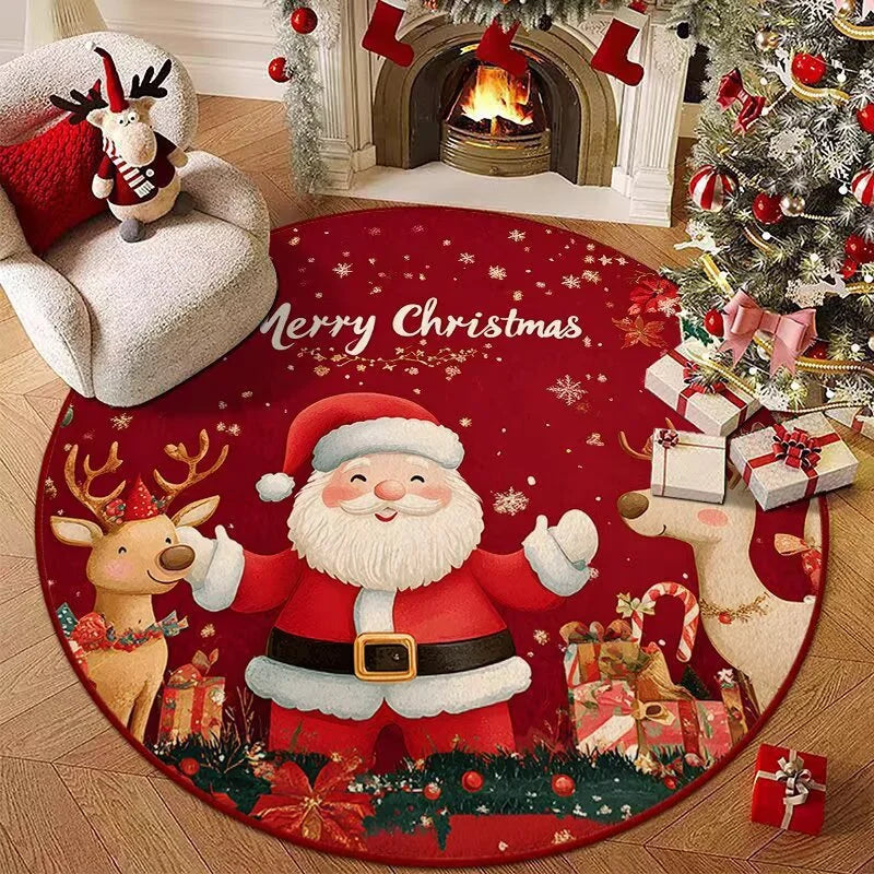 Christmas Style Living Room Decoration Red Carpet Round Rugs for Bedroom Washable Lounge Soft Floor Mat Anti-slip Children's Rug