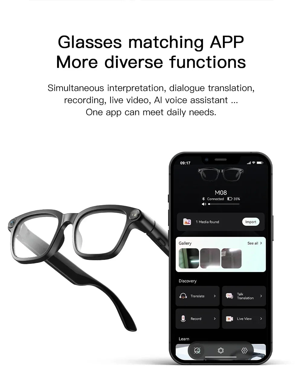 2026 New Smart Glasses 800W HD Camera Video Record AI Assistant Touch Control Translation HD Audio 300mAh Battery Smart Glasses