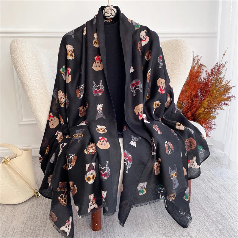 Autumn and Winter Travel Warm Cashmere Shawl Scarf Fashion Women Cat Print Pashmina Blanket Wraps Female Cute Poncho Bufanda