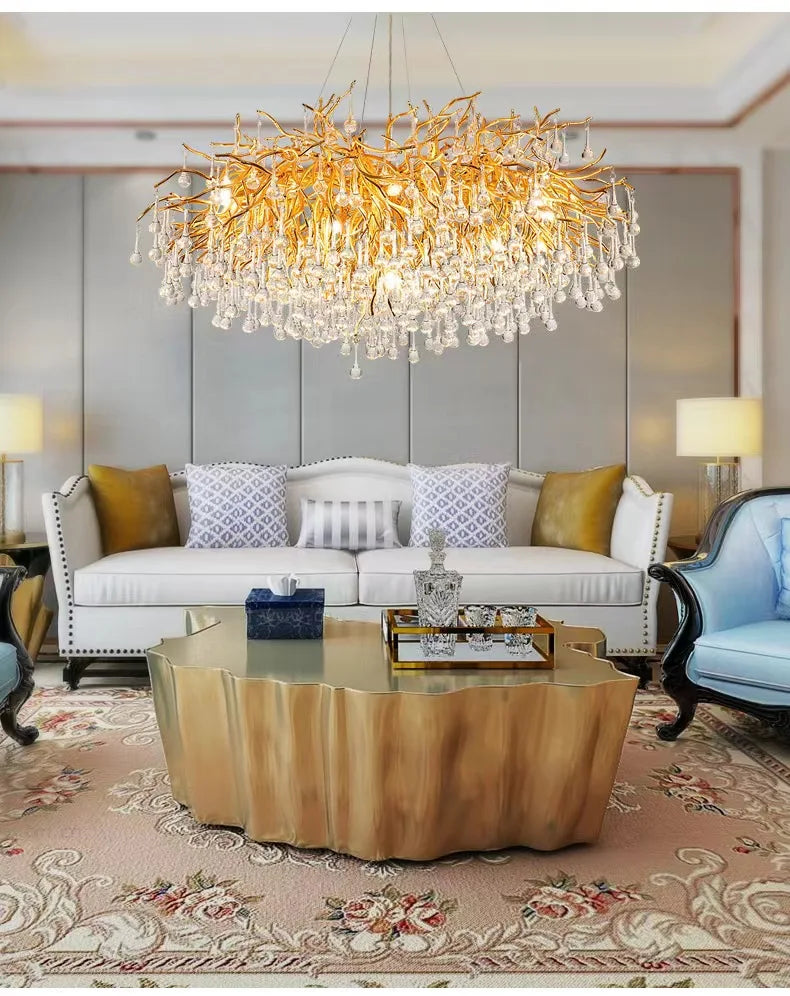 Rectangle Luxury Gold Crystal Chandelier For Dining Living Room Lobby Kitchen Table Modern Lurxy Gold Crystal Celling Chandelier