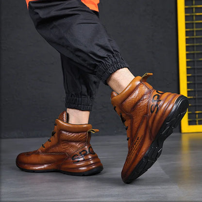 Genuine Leather Winter Boots For Men Crocodile Leather Casual Fleece Warm Shoes Motorcycle Punk Botas Male Loafer Hombre KK419