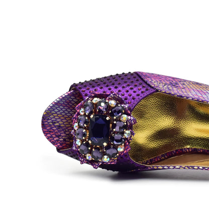New Arrival Italian Shoes and Bags Matching Set 2024 Nigerian Heel Party for Women Purple Colour Italian Design Wedding Dress