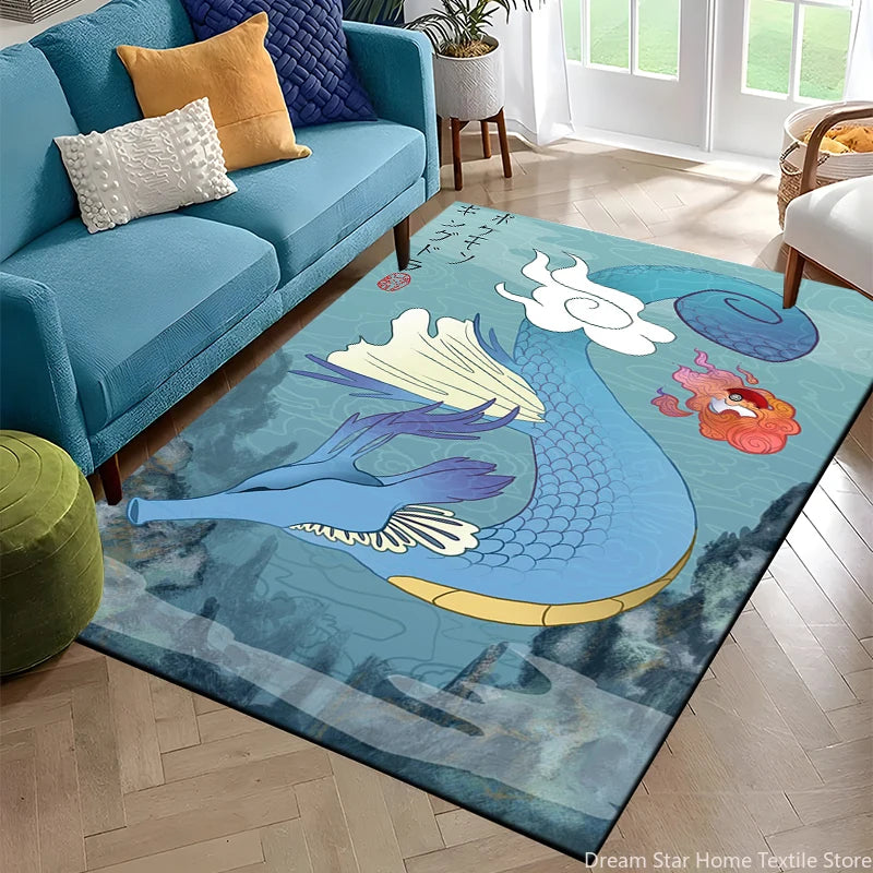 Japanese Anime Pokemon Card Retro Charizard Area Carpet for Living Room Home Decor Sofa Table Rug Anti Slip Chair Floor Mat Gift
